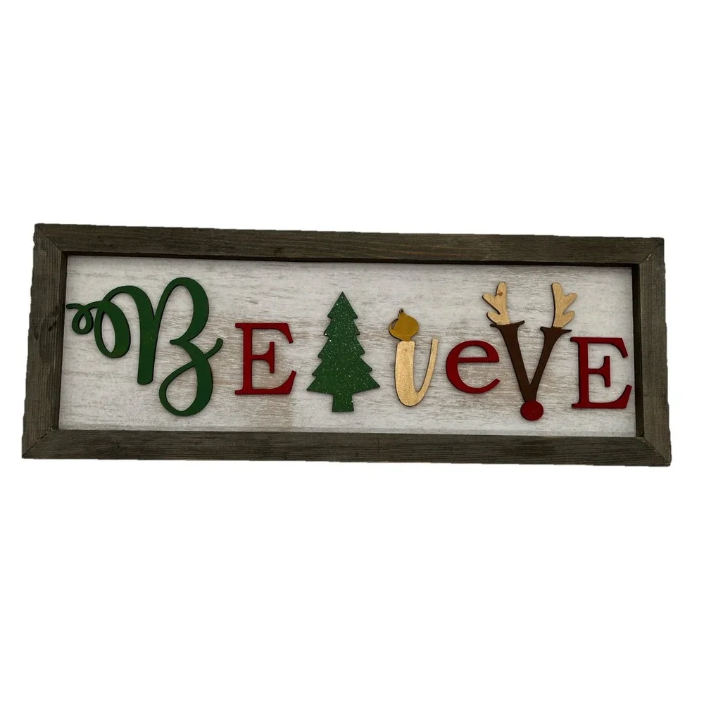 Rustic Wooden Christmas Believe Sign Farmhouse Holiday Wall Decor 15